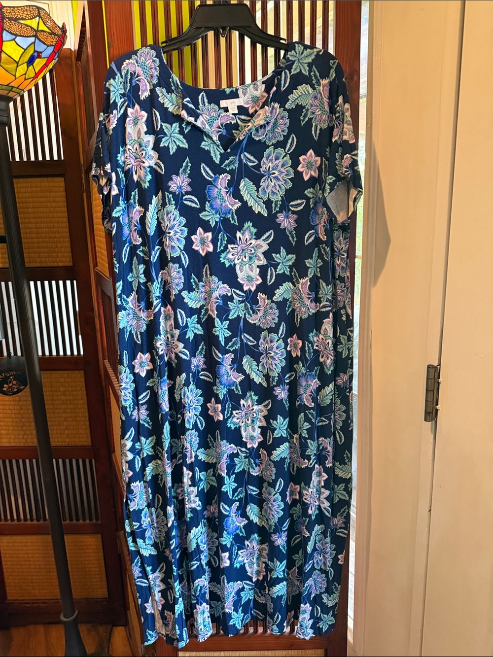 J. Jill Navy Floral Maxi Dress with Blue and Mint Accents
